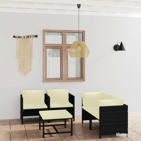 Salon de jardin 5 pcs avec coussins R�sine tress�e Noir