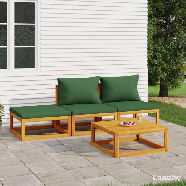 Salon de jardin 4 pcs avec coussins vert bois massif alsavelo
