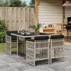 Ensemble &agrave; manger de jardin et coussins 5 pcs gris clair rotin