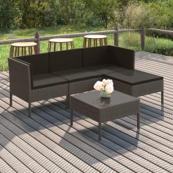 Salon de jardin 5 pcs avec coussins r&eacute;sine tress&eacute;e gris