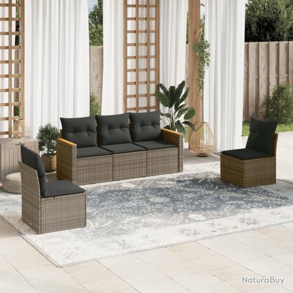 Salon de jardin 5 pcs avec coussins gris r�sine tress�e alsavelo
