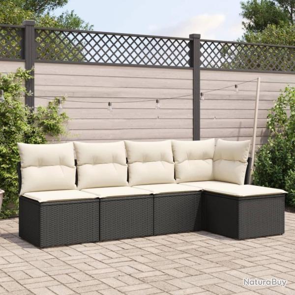 Salon de jardin 5 pcs avec coussins noir r�sine tress�e