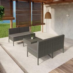 Salon de jardin 5 pcs avec coussins r&eacute;sine tress&eacute;e gris