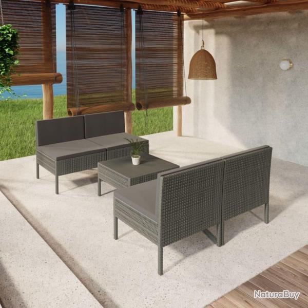 Salon de jardin 5 pcs avec coussins r�sine tress�e gris alsavelo