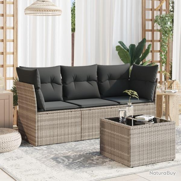 Salon de jardin 4 pcs avec coussins gris clair r�sine tress�e