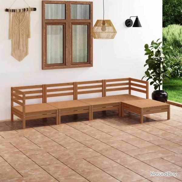 Salon de jardin 5 pcs Bois de pin massif Marron miel alsavelo