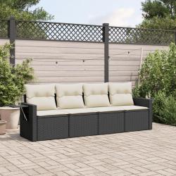 Salon de jardin 4 pcs avec coussins noir r&eacute;sine tress&eacute;e