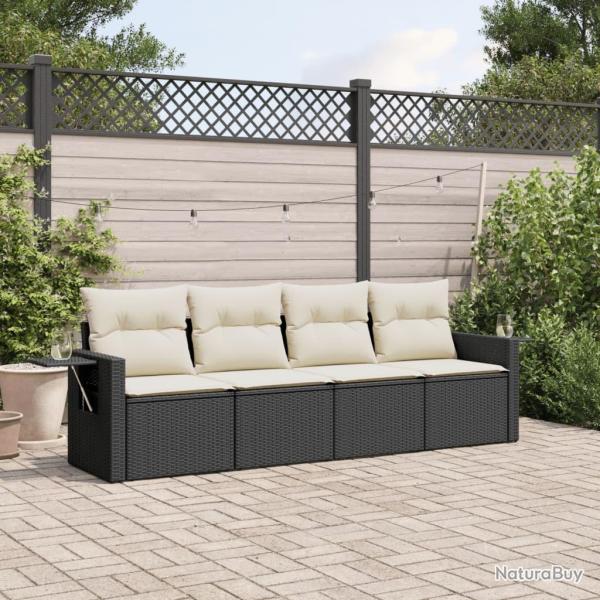 Salon de jardin 4 pcs avec coussins noir r�sine tress�e