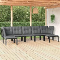 Salon de jardin 7 pcs noir et gris r&eacute;sine tress&eacute;e