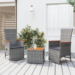 salon de jardin 3 pcs gris poly rotin et acacia