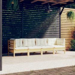 Salon de jardin 4 pcs avec coussins cr&egrave;me Bois de pin massif
