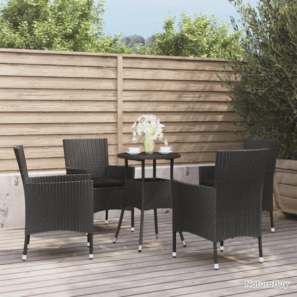 bistro de jardin 5 pcs coussins noir poly rotin alsavelo