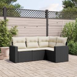 Salon de jardin 4 pcs avec coussins noir r&eacute;sine tress&eacute;e