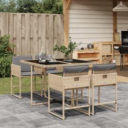 Ensemble &agrave; manger de jardin coussins 5 pcs m&eacute;lange beige rotin