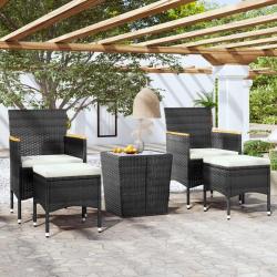 bistro de jardin 5 pcs poly rotin et verre tremp&eacute; alsavelo