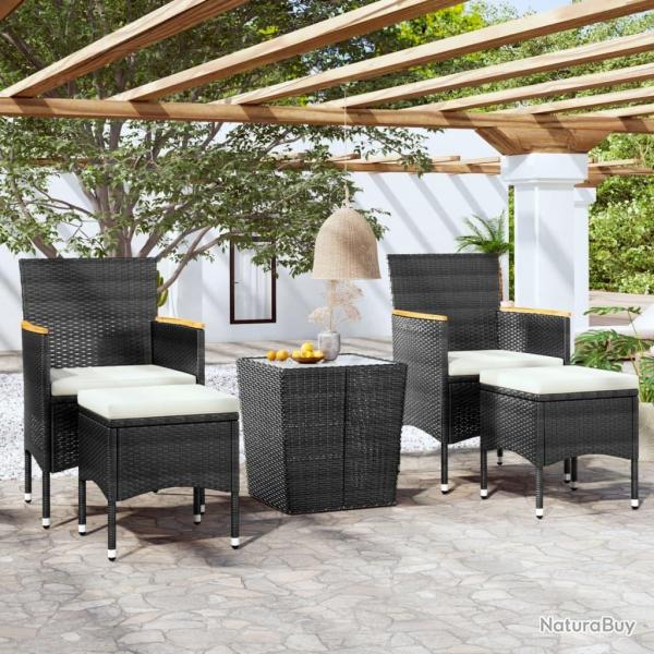 bistro de jardin 5 pcs poly rotin et verre tremp� alsavelo