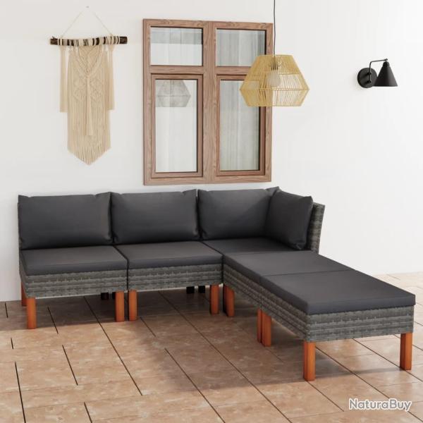 Salon de jardin 5 pcs avec coussins R�sine tress�e Gris