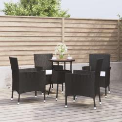bistro de jardin 5 pcs coussins noir poly rotin