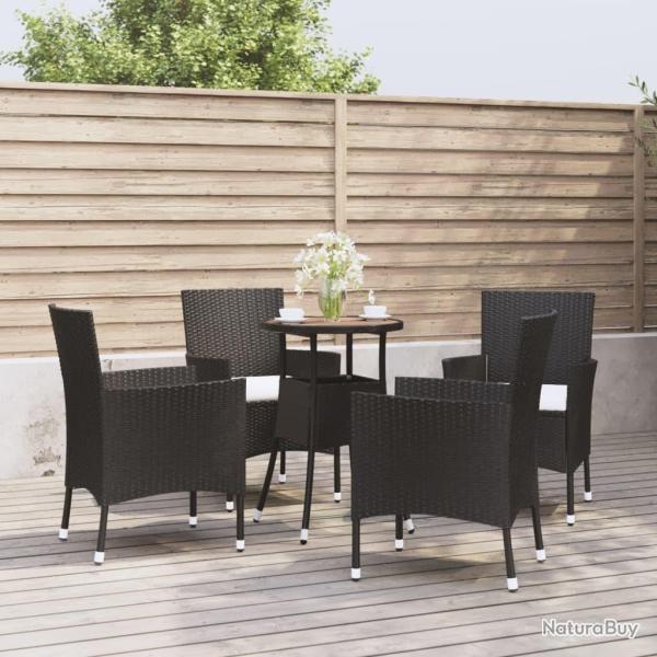 bistro de jardin 5 pcs coussins noir poly rotin alsavelo