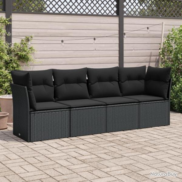 Salon de jardin 4 pcs avec coussins noir r�sine tress�e