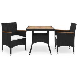 Ensemble &agrave; manger de jardin 3 pcs Noir R&eacute;sine tress&eacute;e et acacia alsavelo