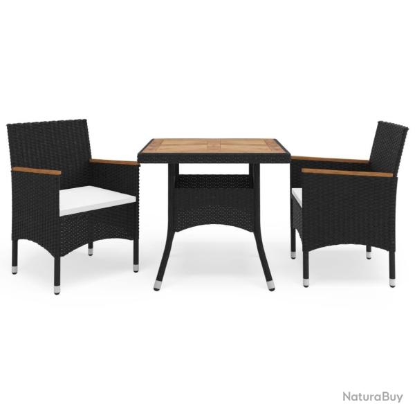 Ensemble � manger de jardin 3 pcs Noir R�sine tress�e et acacia alsavelo