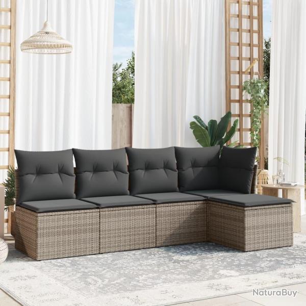 Salon de jardin 5 pcs avec coussins gris r�sine tress�e