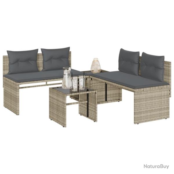 Salon de jardin 4 pcs avec coussins gris clair r�sine tress�e