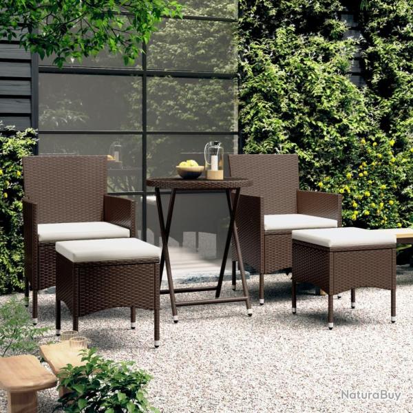 bistro de jardin 5 pcs poly rotin et verre tremp�