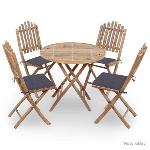 Mobilier � d�ner d'ext�rieur pliable 5 pcs avec coussins bambou