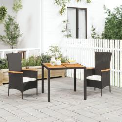 Ensemble &agrave; manger de jardin avec coussins 3 pcs Noir alsavelo