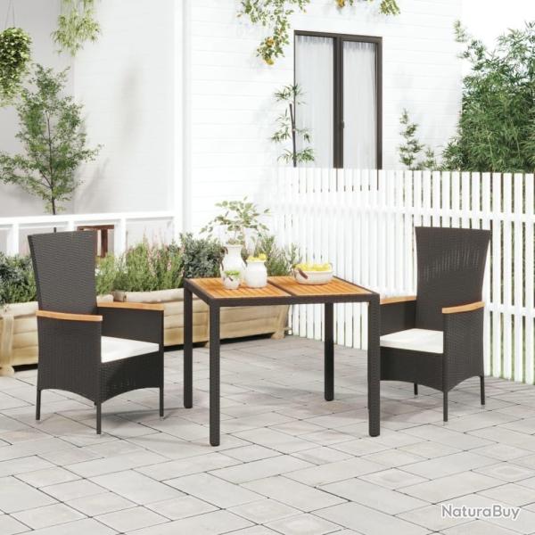 Ensemble � manger de jardin avec coussins 3 pcs Noir alsavelo