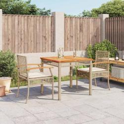 Ensemble &agrave; manger de jardin et coussins 3 pcs Beige poly rotin