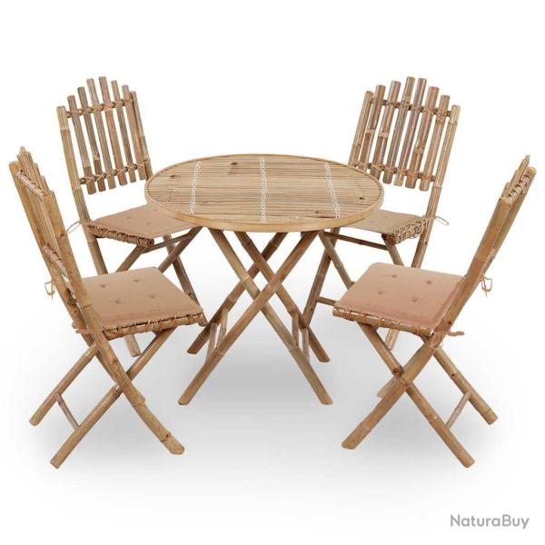 Mobilier � d�ner d'ext�rieur pliable 5 pcs avec coussins bambou