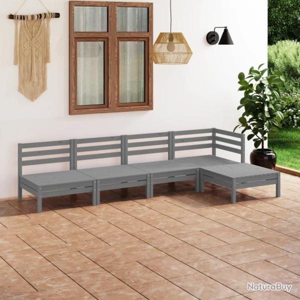 Salon de jardin 5 pcs Bois de pin massif Gris alsavelo