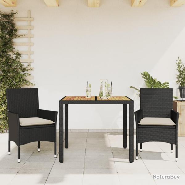 Ensemble � manger de jardin et coussins 3 pcs noir rotin acacia