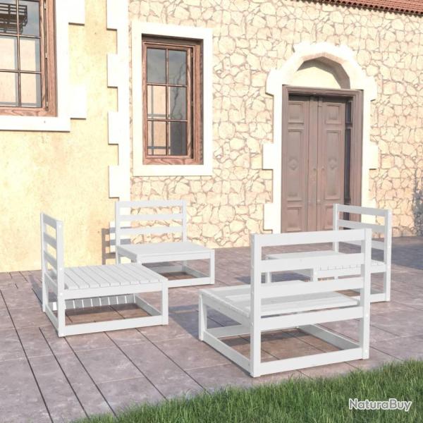 Salon de jardin 4 pcs Blanc Bois de pin massif