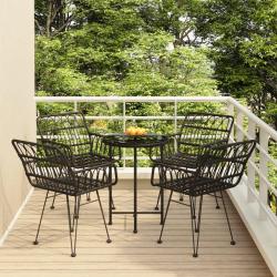 Ensemble &agrave; manger de jardin 5 pcs Noir R&eacute;sine tress&eacute;e