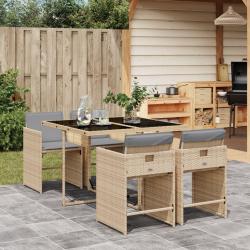 Ensemble &agrave; manger de jardin coussins 5 pcs m&eacute;lange beige rotin