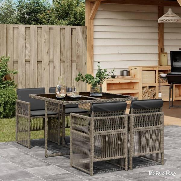 Ensemble � manger de jardin 5 pcs coussins gris r�sine tress�e