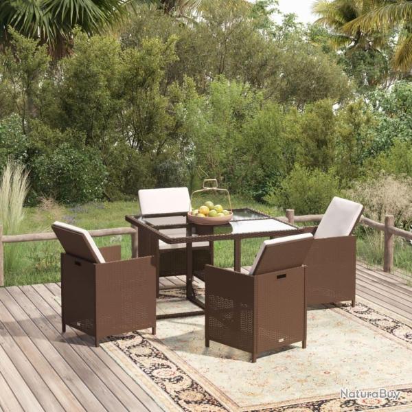 Ensemble � d�ner de jardin avec coussins 5 pcs poly rotin brun