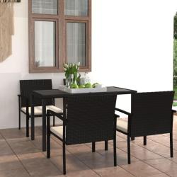 Ensemble &agrave; manger de jardin 5 pcs R&eacute;sine tress&eacute;e Noir