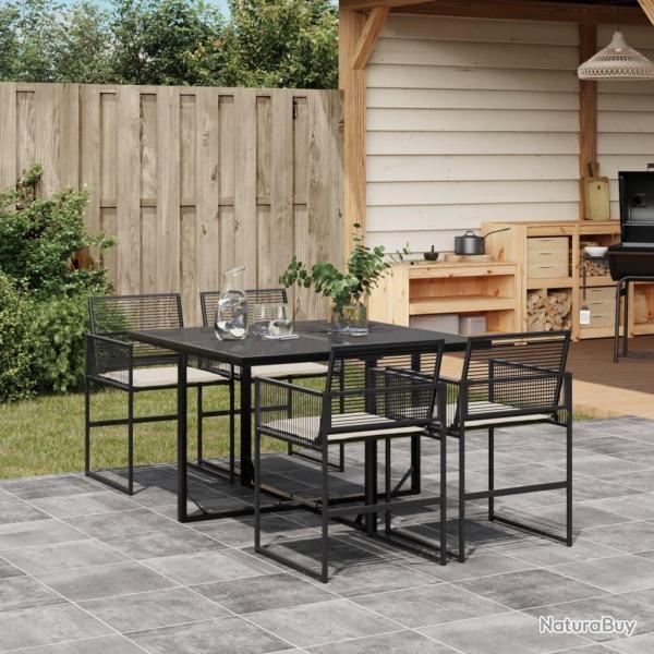 Ensemble � manger de jardin coussins 5pcs noir r�sine tress�e
