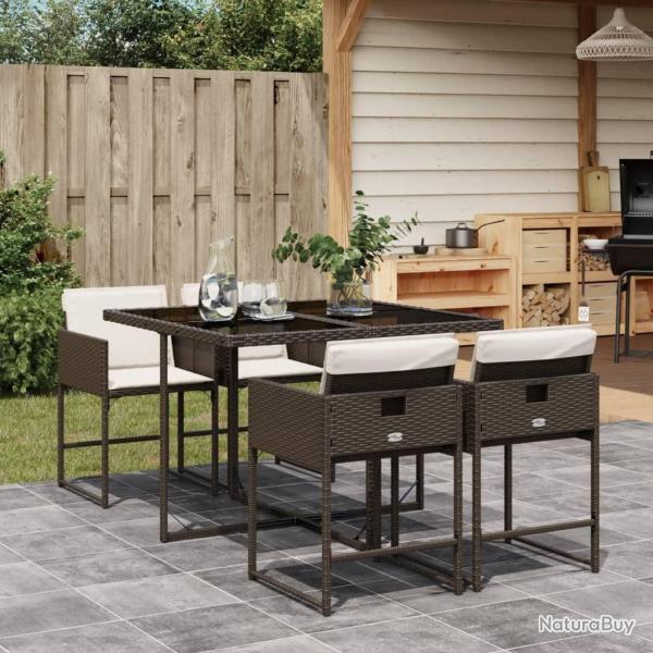 Ensemble � manger de jardin 5 pcs et coussins marron poly rotin alsavelo