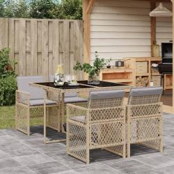 Ensemble &agrave; manger de jardin avec coussins 5pcs Beige poly rotin alsavelo