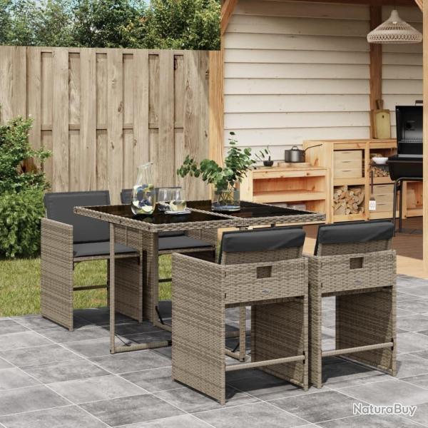 Ensemble � manger de jardin 5 pcs coussins gris r�sine tress�e