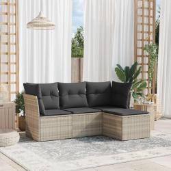 Salon de jardin 4 pcs avec coussins gris clair r&eacute;sine tress&eacute;e