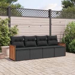 Salon de jardin 4 pcs avec coussins noir r&eacute;sine tress&eacute;e alsavelo