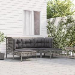 Salon de jardin 5 pcs avec coussins Gris R&eacute;sine tress&eacute;e alsavelo