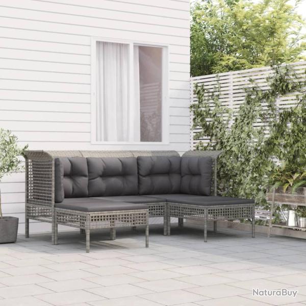 Salon de jardin 5 pcs avec coussins Gris R�sine tress�e